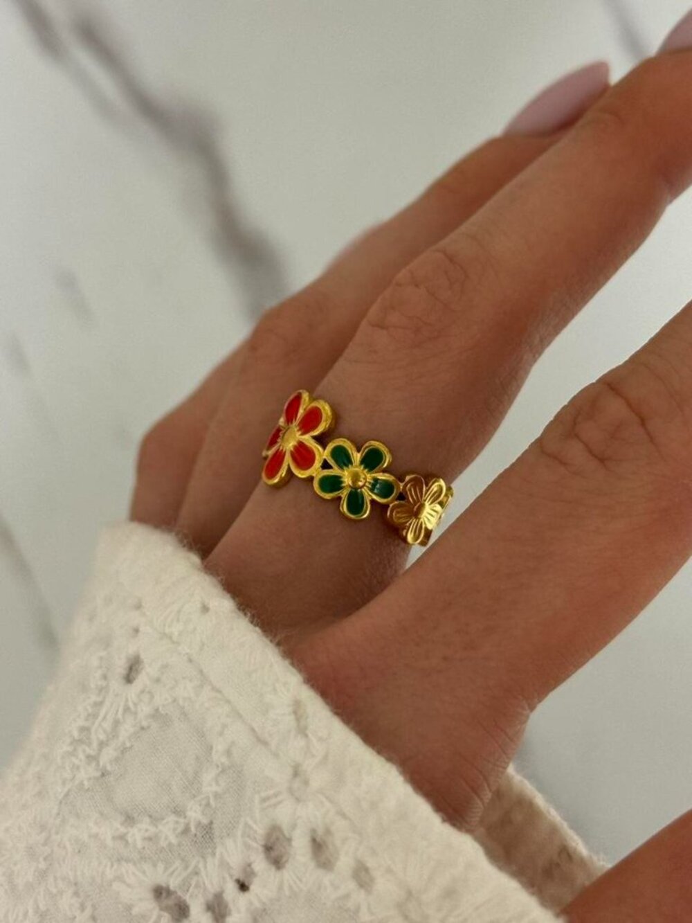 Sku0222 vintage style gold ring green red flowers Stainless steel + gift bag‎ - Picture 2 of 5